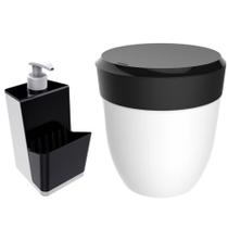 Kit Cozinha Dispenser Porta Detergente + Lixeira 2,5 Litros Pia - Branco Crippa