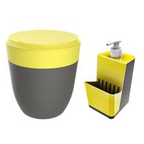Kit Cozinha Dispenser Porta Detergente + Lixeira 2,5 Litros Pia - Crippa