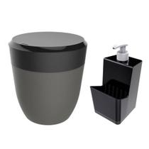 Kit Cozinha Dispenser Porta Detergente + Lixeira 2,5 Litros Pia - Crippa Kit Cozinha Dispenser Porta Detergente + Lixeira 2,5 Litros Pia - Crippa