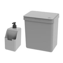 Kit Cozinha Dispenser Porta Detergente Lixeira 2,5L Single Cinza - Coza Kit Cozinha Dispenser Porta Detergente Lixeira 2,5L Single Cinza - Coza
