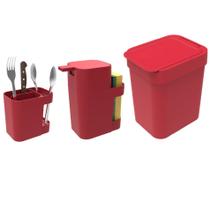 Kit Cozinha Dispenser Porta Detergente + Lixeira 2,5L + Suporte Talheres - Soprano