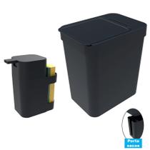 Kit Cozinha Dispenser Porta Detergente + Lixeira 5 Litros Porta Saco Plástico - Soprano