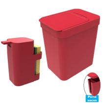 Kit Cozinha Dispenser Porta Detergente + Lixeira 5 Litros Porta Saco Plástico - Soprano