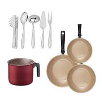 Kit cozinha equipada tramontina frigideiras fervedor utensílios 9 peças dia das mães
