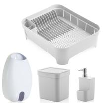Kit Cozinha Escorredor De Louças + Lixeira 2,5L + Dispenser Detergente + Porta Sacolas - Ou Kit Cozinha Escorredor De Louças + Lixeira 2,5L + Dispenser Detergente + Porta Sacolas - Ou