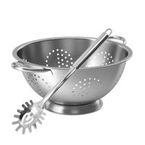 Kit Cozinha Escorredor De Macarrão E Colher Aço Inox