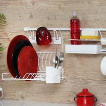 Kit Cozinha Escorredor Louça Suspenso Porta Temperos Branco