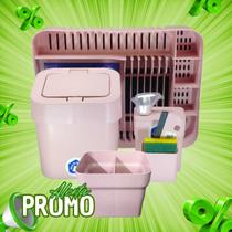 Kit Cozinha Escorredor Louças + Porta Talheres + Dispenser Detergente + Lixeira Pia