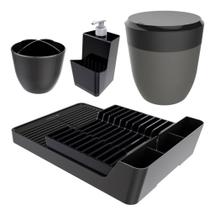 Kit Cozinha Escorredor Louças + Porta Talheres + Dispenser + Lixeira Pia - Crippa