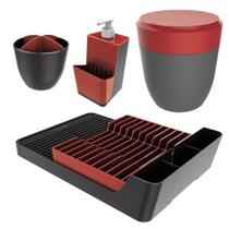 Kit Cozinha Escorredor Louças + Porta Talheres + Dispenser + Lixeira Pia - Crippa