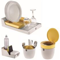 Kit Cozinha Escorredor Louças + Porta Talheres + Organizador Pia + Lixeira - Branco Crippa