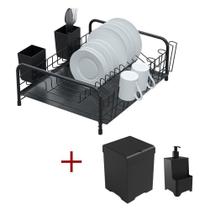 Kit Cozinha Escorredor Tubular Preto + Lixeira 5,4l+ Dispenser Kit Cozinha Escorredor Tubular Preto + Lixeira 5,4l+ Dispenser