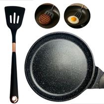 Kit Cozinha Frigideira Antiaderente Espátula De Silicone Preta Com Detalhe Rose Gold Frita Sem Óleo