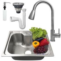 Kit Cozinha Gourmet Cuba Inox 304 50x40 Com Torneira Monocomando Porta Detergente 500ml Valvula E Sifão Flexivel Universal Kit Pia Cozinha 5 Peças
