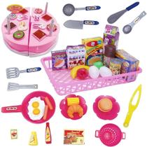 Kit Cozinha Infantil 42 Peças Didáticas Panelinhas Utensilios e Cestinha de Comidinhas OMG!