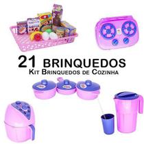 Kit Cozinha Infantil Air Fryer Panelinha Fogão Mercado 21Pç
