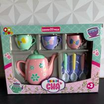 Kit cozinha infantil café da tarde com bule xícara pires e colher de brinquedo para crianças
