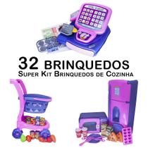 Kit Cozinha Infantil Carrinho Caixa Geladeira Microondas 32p