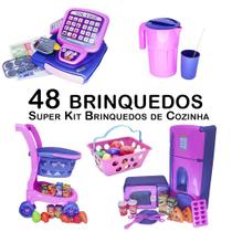 Kit Cozinha Infantil Carrinho Caixa Geladeira Microondas 48p