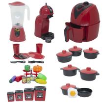 Kit Cozinha Infantil Chef Brinquedo Balança Vermelho 33pç