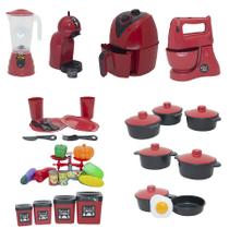 Kit Cozinha Infantil Chef Brinquedo Balança Vermelho 34pç