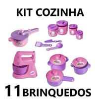 Kit Cozinha Infantil com 11 Brinquedos Batedeira, Potes de Mantimentos, Panela Pressão 3 Panelinhas e Talheres