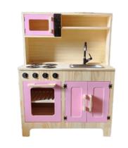 Kit cozinha infantil com cuba de inox em pinus rosa