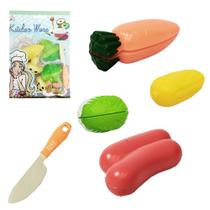 KIT COZINHA INFANTIL COM FRUTAS / LEGUMES + FACA COM tiras autocolantes KITCHEN WARE 7 PECAS