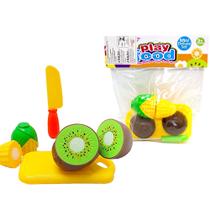 Kit cozinha infantil com frutas / legumes + faca e tabua com elcro play food 4 pecas