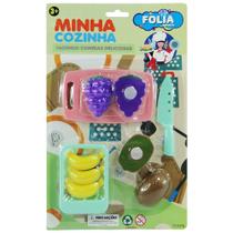 KIT COZINHA INFANTIL COM FRUTAS/LEGUMES + FACA E TABUA COM tiras autocolantes 8 PECAS