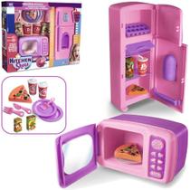 Kit cozinha infantil com geladeira + microondas e acessorios kitchen show 15 pecas - ZUCA TOYS