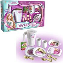 Kit cozinha infantil com jarra + talheres e acessorios jantarzinho princess 12 pecas