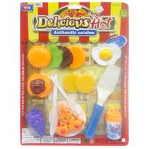 Kit cozinha infantil com lanche hamburguer + acessorios delicious hot 15 pecas