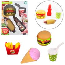 Kit Cozinha Infantil Com Lanche Hamburguer + Refrigerante E Acessorios Fast Food - Ark toys