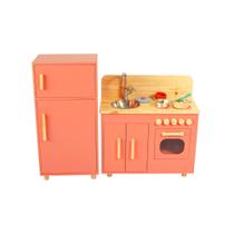 Kit Cozinha infantil Compacta e Geladeira - GOIABA - A Casa da Criança