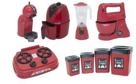 Kit Cozinha Infantil Completa Brinquedo Menino Vermelho 10Pç