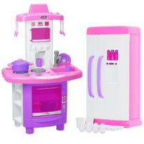 Kit Cozinha Infantil Completa Fogão Geladeira 24 peças Rosa