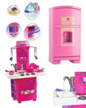 Kit Cozinha Infantil Completa Fogãozinho Big Star + Geladeira Menina Sweet fantasy