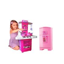 Kit Cozinha Infantil Completa Fogãozinho Big Star + Geladeira Menina Sweet fantasy - kit casinha de boneca grande rosa panelinhas