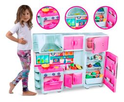 Kit Cozinha Infantil Completa Geladeira Fogão Brinquedo Rosa