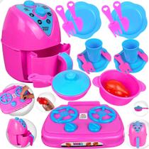 Kit Cozinha Infantil de Brinquedo 11 peças AirFryer Panelas Fogão Comidinhas