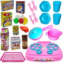 Kit Cozinha Infantil de Brinquedo C/ 25 PEÇAS - Fogão Panelas Comidinhas Copos Pratos Talheres