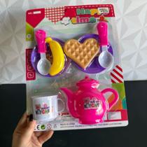Kit cozinha infantil de brinquedo de plástico com bule xícara pratos e comidinhas presente Kit cozinha infantil de brinquedo de plástico com bule xícara pratos e comidinhas presente