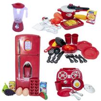 Kit Cozinha Infantil Fogão Cooktop Panela Geladeira 39Pç