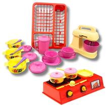Kit Cozinha Infantil Fogão Escorredor Louças Mini Batedeira Kit Cozinha Infantil Fogão Escorredor Louças Mini Batedeira