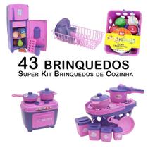 Kit Cozinha Infantil Geladeira Fogão Panela Escorredor 43pç