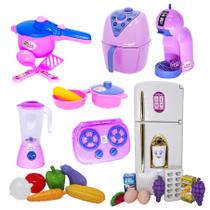 Kit Cozinha Infantil Geladeira Menina Rosa Comidinhas 27pç