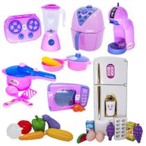 Kit Cozinha Infantil Geladeira Menina Rosa Microondas 29pç Kit Cozinha Infantil Geladeira Menina Rosa Microondas 29pç