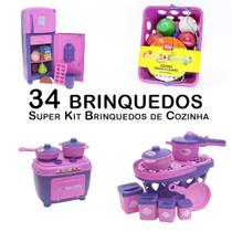 Kit Cozinha Infantil Geladeira Mercado Fogão Panela 34pç