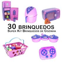Kit Cozinha Infantil Geladeira Microondas Mercado Fogão 30pç Kit Cozinha Infantil Geladeira Microondas Mercado Fogão 30pç